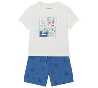 Generico Mayoral Completo Estivo Neonato Maschio 6-24 Mesi - T-Shirt Bianca con Stampa Nautica e Pantaloncini Blu con Motivi Marini in Cotone 1647 (Azzuro, 6 Mesi)