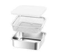 Generico Meal Prep Containers - With Strainer Airtight Stackable | Stainless Steel Kitchen Storage Basket Box Lids | Leakproof Lunch Organizer For Fruit Vegetable Snack French Fries Home Camping