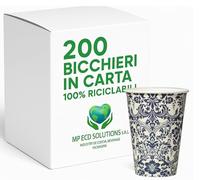 Generico Mecup Bicchieri in Carta, Bicchieri Monouso, 200 Pezzi, Tazza Caffè 200 ml, Usa e Getta, Fantasia Damascato Blu, Per Bevande Calde e Fredde, Igienici, Biodegradabili