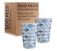Generico Mecup Bicchieri in Carta, Bicchieri Monouso, 500 Pezzi, Tazza Caffè 200 ml, Usa e Getta, Per Bevande Calde e Fredde, Design Elegante, Igienici, Biodegradabili. Fantasia: Pesciolino Azzurro