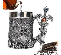 Generico Medieval Beer Mug - 600ml Dragon Pattern Tankard, Vintage Style Resin Exterior, Stainless Steel Inner Lining, Handcrafted Design | Drinking, Coffee Use, Themed Party Decor, Gift