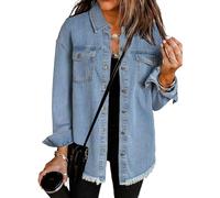 Generico Meditatem Denim Jacket, 2025 Casual Denim Button Down Distressed Jacket, Oversized Up Frayed Hem Shacket (denim blue,XL)