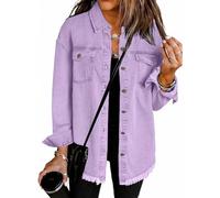 Generico Meditatem Denim Jacket, 2025 Casual Denim Button Down Distressed Jacket, Oversized Up Frayed Hem Shacket (purple,XL)
