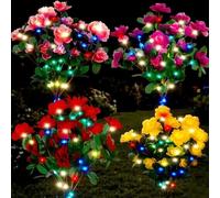 Generico Memorial Garden Bloom Lights - Featuring Ultra-Realistic Artificial Petalss, Solar-Powered & Weatherproof,LED Stake Design, Powered for Yard Patio Cemetery(4pcs) (Colored Light)
