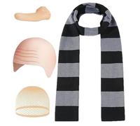 Generico Men Halloween Costume Set, Bald Wig Hat, Striped Scarf, Fake Nose 4-Piece Cosplay Party Outfit for Adults, Masquerade Headwear Kit Carnival Pranks Comic Shows Themed Events