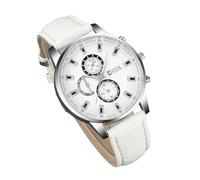 Generico Men’s Casual Wristwatch with White Dial, Black Markers, Date Display & Adjustable Crown - Stylish Faux Leather Strap Watch with Buckle Closure for Everyday Wear
