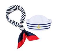 Generico Mens Captain Hat - Soft Cotton Polyester Blends, Blue Striped Silk Scarf Sailor Caps, Comfortable Fit Marine Headwear Sets, Fun Theatrical Perform Accessories, For Halloween Theme Party Use