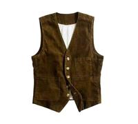 Generico Mens Corduroy Suit Vest,Slim Fit V Neck Solid Vintage Waistcoat,Casual Single Breasted Vest with Pocket for Business Work (IT, Testo, M, Regular, Regular, Brown)