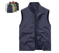 Generico Men's Full Zip Sleeveless Quick Dry Jacket,Multi Pockets Casual Outdoor Vest Outerwear,Outdoor Fishing Cargo Vest (dark blue,XL)