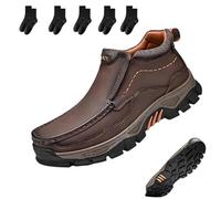 Generico Men's Handmade Genuine Leather Orthopedic Comfortable Walking Boots, Casual Outdoor Slip On Hiking Work Loafers (Dark Brown,42)