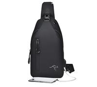 Generico Men's Leather Nylon Sling Pack | Lightweight USB Charging Shoulder Satchel | Compact Outdoor For Hiking Cycling | Multi-Pocket Sports Chest Bag