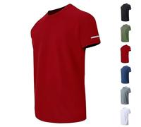 Generico Men's Plain Reflective Design Sports Tee, Lightweight Quick Dry Breathable Fabric for Man Running Training Gym (Red,XL)