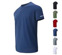 Generico Men's Plain Reflective Design Sports Tee, Lightweight Quick Dry Breathable Fabric for Man Running Training Gym (Blue,XXL)