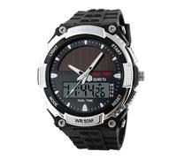 Generico Men's Solar-Powered Sports Watch | ABS & PU, 9.5in Strap, 44mm Case, Waterproof 50m | Time Display, Luminous, Alarm, Date, Week | Outdoor Digital Wristwatch