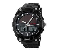 Generico Men's Solar-Powered Sports Watch | ABS & PU, 9.5in Strap, 44mm Case, Waterproof 50m | Time Display, Luminous, Alarm, Date, Week | Outdoor Digital Wristwatch