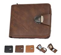 Generico Men's Vintage Compact Zipper Wallet,Multi-Functional Blocking PU Leather Bifold Wallet,Multiple Slot Portable Money Organizer (Coffee)
