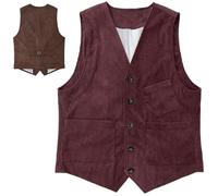 Generico Men's Vintage Corduroy Waistcoats Sleeveless Slim Fit Casual Classic Button Down V-Neck Waistcoat with Pockets (Wine Red,3XL)