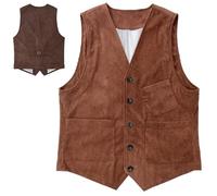 Generico Men's Vintage Corduroy Waistcoats Sleeveless Slim Fit Casual Classic Button Down V-Neck Waistcoat with Pockets (Brown,XXL)