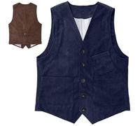 Generico Men's Vintage Corduroy Waistcoats Sleeveless Slim Fit Casual Classic Button Down V-Neck Waistcoat with Pockets (Dark Blue,3XL)