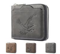 Generico Men's Vintage Eagle Embossed Short Wallet, Men’s Eagle Emblem Wallet, Business Multi Card Slot Wallets for Daily Use (Black)