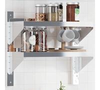 Generico Mensola a Muro 2 Ripiani 50x23,5x48cm Argento in Acciaio Inox,Argento,4.3kg,30317