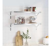 Generico Mensole a Muro 2 pz 75x23,5 cm Argento in Acciaio Inossidabile,Argento,4.82kg,3214507