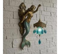 Generico Mermaid Wall Lamp,Retro Mermaid Wall Sconce,8/12 Inch Frosted Crystal Lantern,Vintage Ocean-Themed Night Light for Bedroom, Living Room, Bathroom, Coastal and Fantasy Decor (12in)