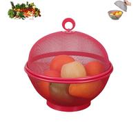 Generico Mesh Fruit Basket with Lid, Fruit Basket for Kitchen Counter, Cover Against Flies, Large Capacity - Anti-Fly Protection (Red)