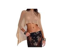 Generico Mesh Poncho for Women Sheer Poncho Top Lightweight Knit Crochet Shrug Bolero Mesh Batwing Sleeve Sweater Cover Up Beachwear (camel)