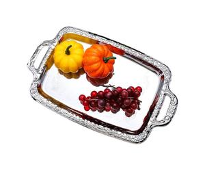 Generico Metal Food Tray - Large Decorative Serving Platter | Elegant Polished Steel Display, 16 Inch Rectangular Server For Charcuterie Board, Dessert Fruit Cake Pastry Candy Bread Table Centerpiece