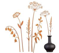 Generico Metal Yard Art, Waterproof Rustic 5-Piece Flower Stakes, Vintage Home & Garden Accessory for Spring, Halloween, Farmhouse Decoration