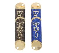 Generico Mezuzah Metallo 2 Pezzi Blu e Nero Rotolo di Benedizione, Custodia Protettiva per Porta Ingresso e Camera, Arredamento Ebraico per Inaugurazione Casa e Feste Spirituali