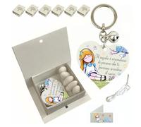 Generico Mi Piace 6 Bomboniere Portachiavi con Chiamangeli, Scatola, Confetti, Nastro e Biglietto Coordinato (Alice)