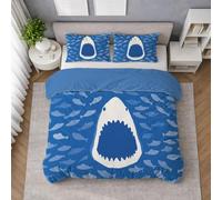 Generico Microfibra Morbida Set Copripiumino Blu, Copripiumino Singolo 155 X 200 cm Animale Squalo Oceano Predatore, Biancheria da Letto confortevole, Leggera e Traspirante, per il riposo quotidiano