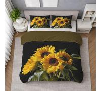 Generico Microfibra Morbida Set Copripiumino Giallo, Copripiumino Singolo 155 X 200 cm Floreale Girasole Oro Reale, Biancheria da Letto confortevole, Leggera e Traspirante, per il riposo quotidiano