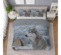 Generico Microfibra Morbida Set Copripiumino Grigio, Copripiumino Singolo 155 X 200 cm Animale Husky Inverno Neve, Biancheria da Letto confortevole, Leggera e Traspirante, per il riposo quotidiano