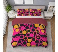 Generico Microfibra Morbida Set Copripiumino Nero, Copripiumino Singolo 155 X 200 cm Motivo Cerchi Neon Retro, Biancheria da Letto confortevole, Leggera e Traspirante, per il riposo quotidiano