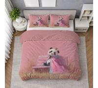Generico Microfibra Morbida Set Copripiumino Rosa, Copripiumino Singolo 155 X 200 cm Animale Reale Panda Dolce, Biancheria da Letto confortevole, Leggera e Traspirante, per il riposo quotidiano