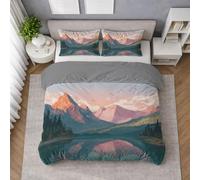 Generico Microfibra Morbida Set Copripiumino Tenue, Copripiumino Singolo 155 X 200 cm Paesaggio Lago Montagna Scena, Biancheria da Letto confortevole, Leggera e Traspirante, per il riposo quotidiano