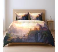 Generico Microfibra morbida spazzolata morbido protegge dal restringimento set di biancheria da letto, oro natura sole cascata 230 * 220cm Adatto per la camera da letto