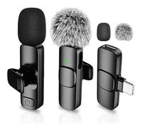 Generico Microfono Lavalier Wireless per iPhone e Android, Mini Microfono con Cancellazione del Rumore, Plug & Play, 2 Trasmettitori e 1 Ricevitore, per Vlogging, YouTube, TikTok