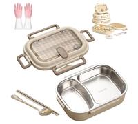 Generico Microwavable Stainless Steel Insulated Bento Box,Large capacity partition,Lunch Boxes with 3/4/5 Compartments With Soup Bowl,Spoon,Chopsticks (M(1000ml-2partitions))