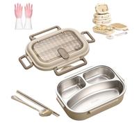Generico Microwavable Stainless Steel Insulated Bento Box,Large capacity partition,Lunch Boxes with 3/4/5 Compartments With Soup Bowl,Spoon,Chopsticks (M(1000ml-3partitions))