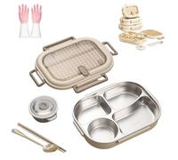 Generico Microwavable Stainless Steel Insulated Bento Box,Large capacity partition,Lunch Boxes with 3/4/5 Compartments With Soup Bowl,Spoon,Chopsticks (XL(2000ml-4partitions))