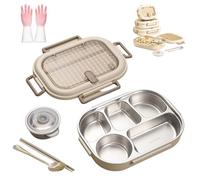 Generico Microwavable Stainless Steel Insulated Bento Box,Large capacity partition,Lunch Boxes with 3/4/5 Compartments With Soup Bowl,Spoon,Chopsticks (XL(2000ml-5partitions))