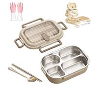 Generico Microwavable Stainless Steel Insulated Bento Box,Large capacity partition,Lunch Boxes with 3/4/5 Compartments With Soup Bowl,Spoon,Chopsticks (M(1000ml-4partitions))