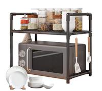 Generico Microwave Oven Rack - Oven Holder With Hooks, Double Layer Machine Holder, Adjustable Stand Ovens Organizer | Double Layer Bread Machine Holders Widened Seasoning Rack For Counter Table