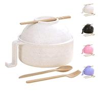 Generico Microwave Safe Ramen Bowl Set, Ramen Cooker Ramen Bowl Set, Chopsticks & Built-In Strainer, Portable Instant Noodle Cooker for Office, Dorm, Travel, and Camping Meals (White)