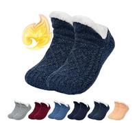Generico Midnighti Indoor Non-slip Thermal Socks, V-Mouth Fluffy Winter Indoor Thermal Socks Thick Warm Slipper (Dark Blue,Grande)