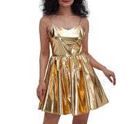 Generico Mini Abito da Donna Scintillante con Glitter e Paillettes Spalline Sottili e Scollo a V Cocktail Discoteca Brillante